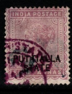 INDIA-PATIALA SG12 1885 8a DULL MAUVE USED THINNED