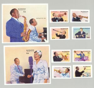 St Vincent #1142-51 Entertainers Jazz & Big Band Music 8v & 2v S/S Imperf Proofs