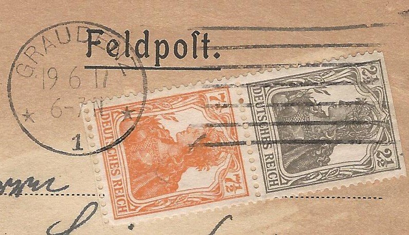 1917 Graudenz - Poland (German Empire) Military Dental Clinic Feldpost se-tenant