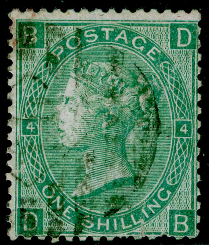 SG117, 1s green plate 4, USED. Cat £65. DB