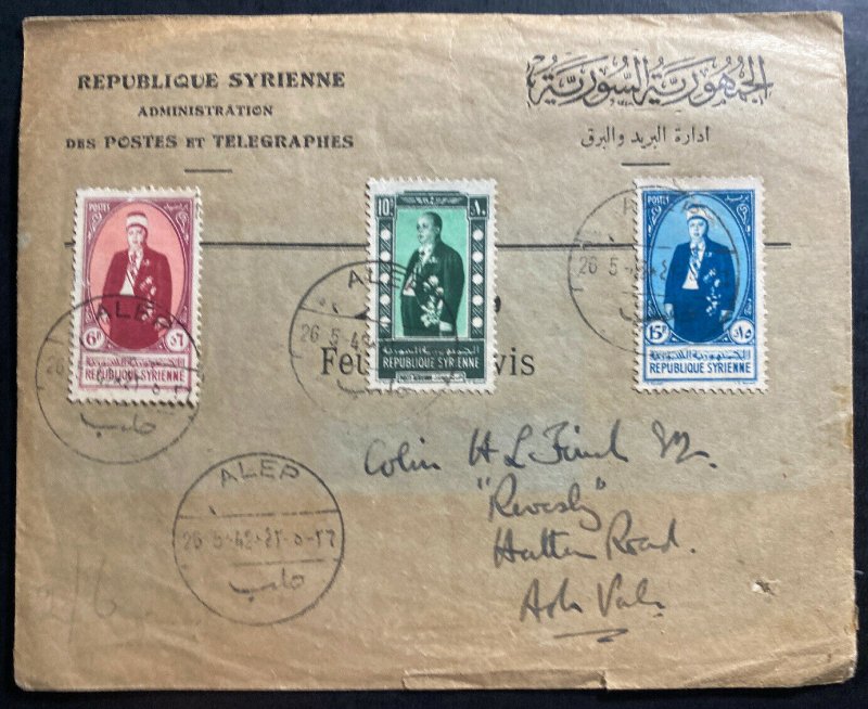 1942 Aleppo Lebanon Postal Bureau & Telegraph Official Cover 