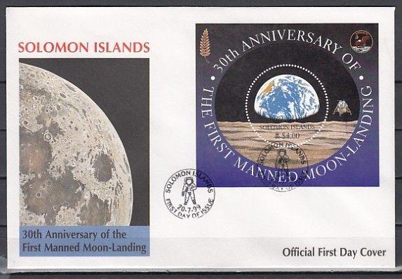 Solomon Is., Scott cat. 879. Moon Landing s/sheet on a First day cover.