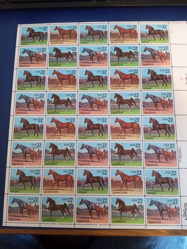 US# 2155-58, US Bred Horses, Sheet of 48 @ .22c, MNH (1985)