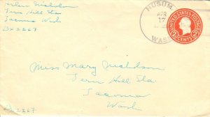 United States Washington Husum 1929 4c-bar  1898-1943  Postal Stationery Enve...