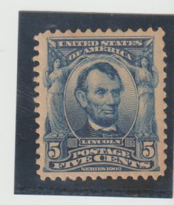 US Scott #304 MH Great Margins Abraham Lincoln 5¢ Blue  Perf 12 (1903)