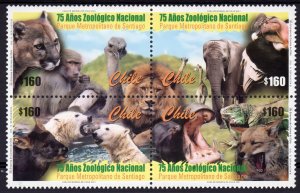 Chile 2001 Sc#1352   National Zoo-Fauna-Giraffe-Elephant-Monkey  Block of 4 MNH