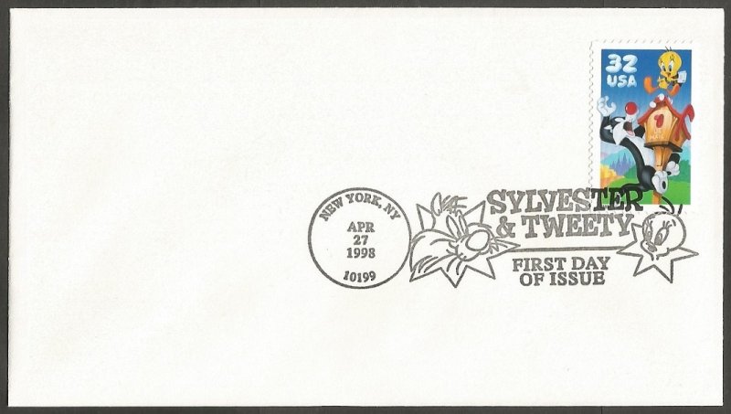 US FDC.1998 SYLVESTER & TWEETY 32C STAMP FIRST DAY OF ISSUE COVER.NEW YORK NY