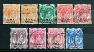 Malaya 1945 BMA opt Straits Settlements KGVI 9V USED varieties & shades M2419