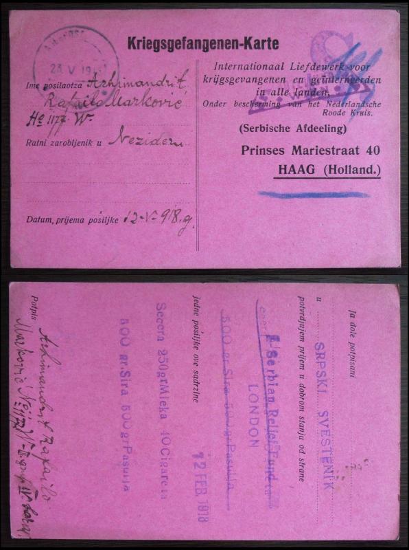 WWI SERBIA-AUSTRIA-NETHERLANDS-POW CARD RR! holland yugoslavia niederlande J14