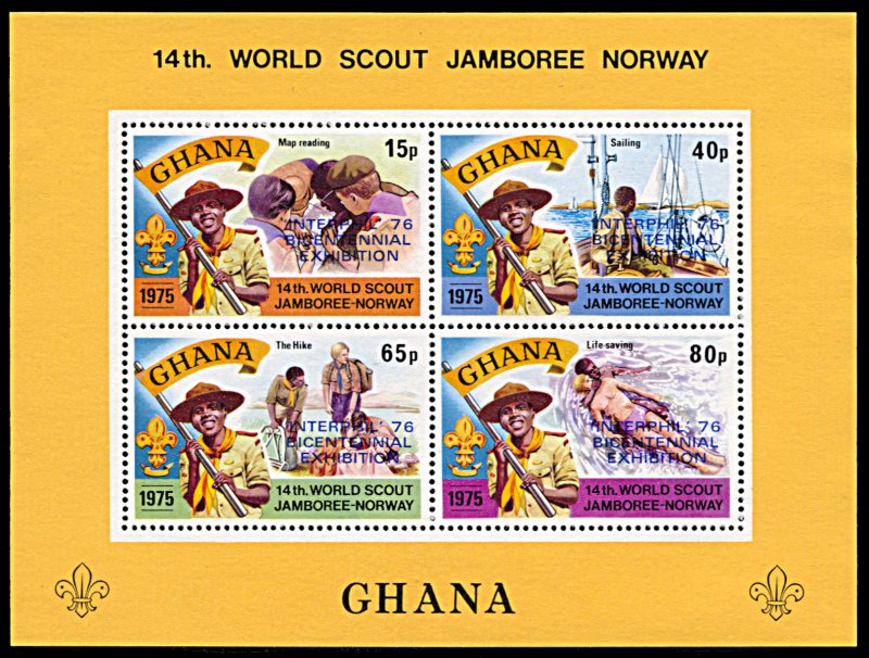 Ghana 582, MNH, Interphil'76 Philatelic Exhibition souvenir sheet