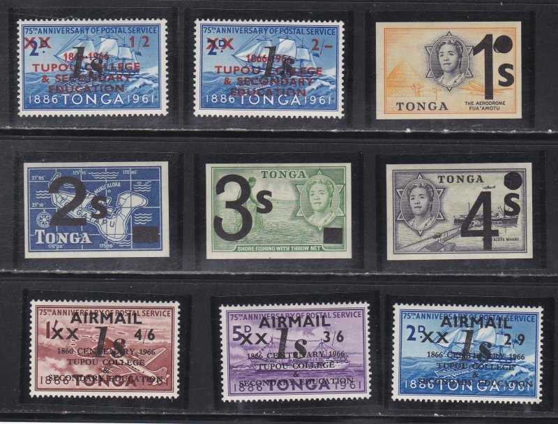 Tonga # 216-221, C55-57, Surcharged Stamps, NH, 1/2 Cat.