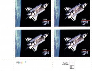 2544b MNH Plate Block, $3 Space Shuttle Lower Left P#P6666_2 (pjm)