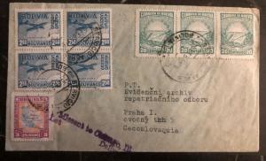 1946 La Paz Bolivia Airmail Cover To Prague Czechoslovakia Missent To Chicago