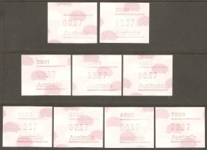 AUSTRALIA 1987 Issue MNH FVF Set of 9 x Computer Vend Echidna