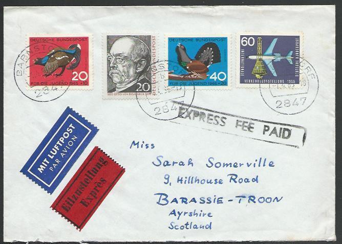 GERMANY 1965 EXPRESS FEE PAID cover to Scotland............................58010