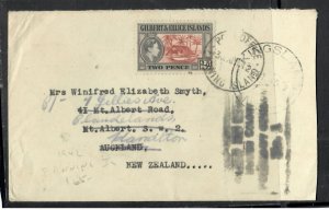 GILBERT & ELLICE ISLANDS COVER (PP0601B) 1942 KGVI 2D  CENSOR FANNING IS TO NZ 