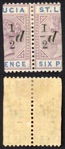 St Lucia  SG54e 1/2d on 6d M/M Pair Cat 70 pounds