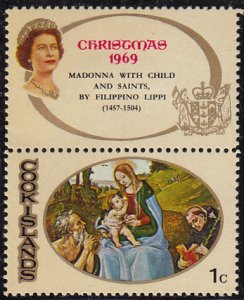 Cook Islands 1969 MH Sc #268 1c Madonna and Child Lippi Christmas with tab