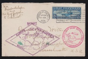 US C15 $2.60 Air Mail on Small Round Trip Cover w/ Appropriate Markings SCV $625