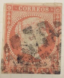 ​O) 1859 CUBA, SPANISH OCCUPATION,QUEEN ISABELLA II 2r p orange red, MUTE CAN