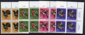 Switzerland Sc B378-81 1968 Birds Pro Juventute stamp set mint NH Blocks of 4