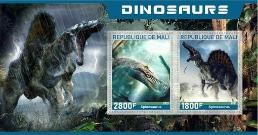 Stamps.Fauna. Dinosaurs 2022 year 1+1 sheets perforated  Mali
