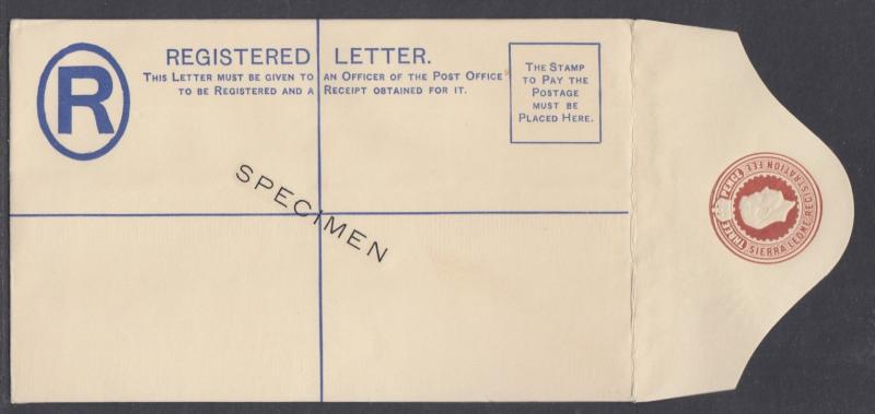 Sierra Leone H&G C5 mint 1938 3p KGVI SPECIMEN Registered Envelope, VF