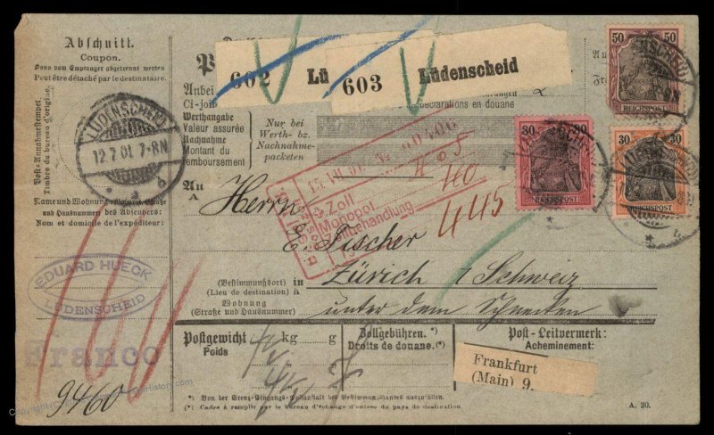Germany 1900 Reichspost Germania Mi62 61 59 Cover Zurich Switzerland 95961