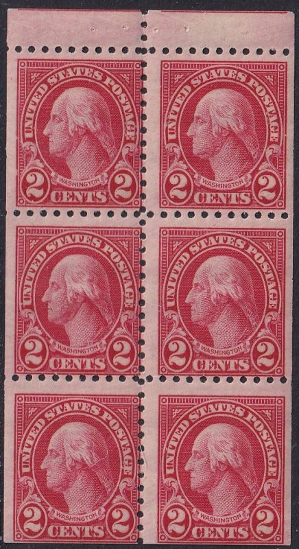 1926 U.S George Washington 2¢ booklet pane MVLH Perf 10 Sc# 583a CV $110.00