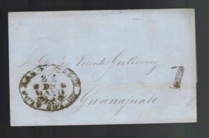 1855 Leon Mexico Stampless Letter sheet Cover to Guanajuato