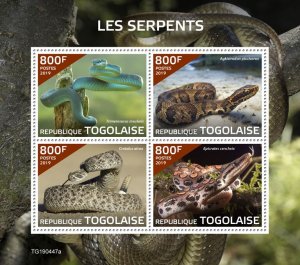 TOGO - 2019 - Snakes - Perf 4v Sheet - Mint Never Hinged