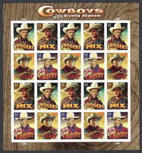 United States #4446-4449 44¢ Cowboys of the Silver Screen.  Mini-sheet. MNH