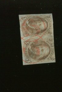 1b Franklin Used Pair of Stamps w/ RED Numeral in Circle Cancel PF Cert (Bz 553) 