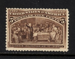 SCOTT 234 1893 5 CENT COLUMBIAN EXPOSITION ISSUE MNH OG F-VF CAT $100!