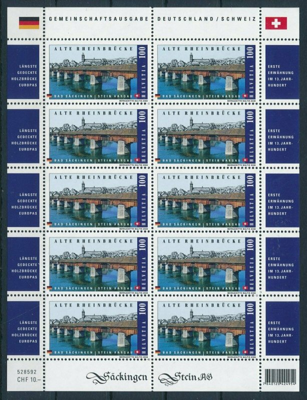 [109813] Switzerland 2008 Old Rhine bridge Joint issue Germany mini sheet MNH