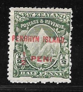 Penrhyn Island 1: 1/2d New Zealand stamp Overprint, MH, F