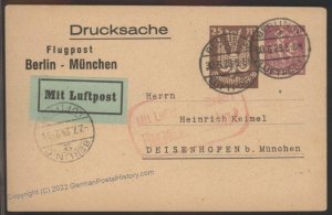 Germany 1923 Inflation Airmail Luftpost Cover 2 Indicia Last Day Rate Ber 110363