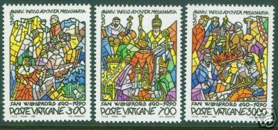 VATICAN Scott 858-60 MNH** St. Willbrord stained glass