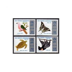 New Hebrides Br 183-186,MNH. Pacific Dove,Butterfly,Green sea Turtle,Bat.1974.