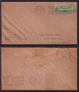 1933 Graf Zeppelin flight cover Sc C18 Miami to Chicago Century of Progress