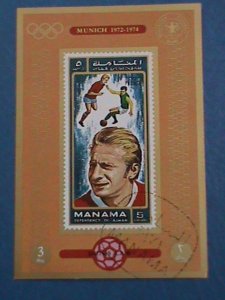 MANAMA-STAMP:- 1972- OLYMPIC MUNICH'72-SOCCER- CTO  IMPERF:S/S SHEET NOT HING