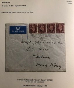 1938 Ludwell England Airmail Cover To Kowloon Hong Kong