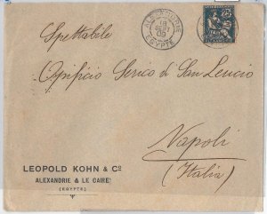 52418 - EEGYPT: ALEXANDRIA French Colony - POSTAL HISTORY: COVER to ITALY 1909-