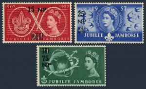 Bahrain 115-117, MNH. Michel 115-117. Jubilee Jamboree, 1957. Birds, Globe.