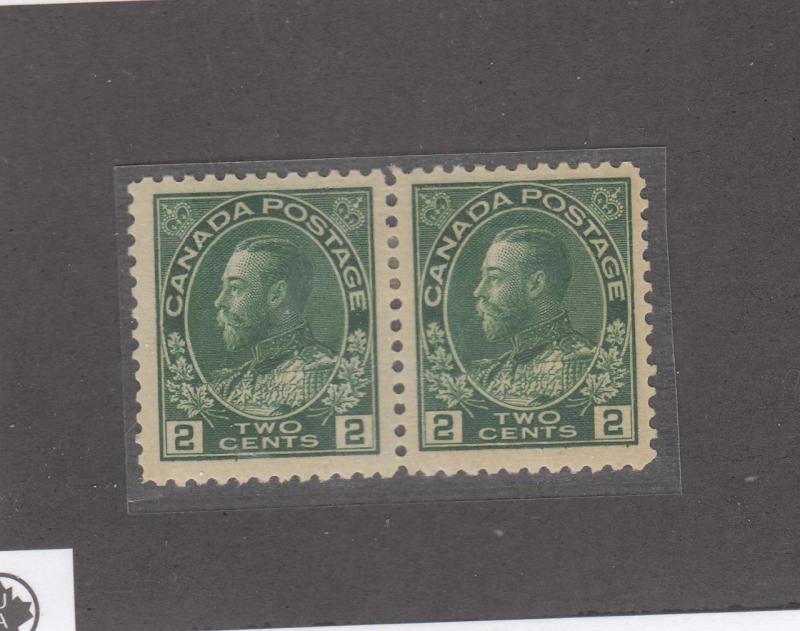 CANADA # 107  VF-MH  2cts  KING GEORGE V ADMIRAL /PAIR / YEL GREEN  CAT VAL $90