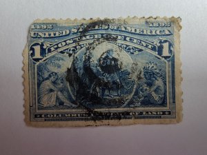 SCOTT #230 ONE CENT USED COLUMBIAN AFFORDABLE STAMP