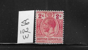 BRITISH HONDURAS SG #102W- 1913-21 GEORGE V 2C (RED) INVERTED WMK 4 - MINT LH