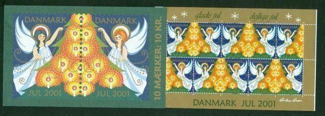 Denmark.  Booklet  2001.  10 Christmas Seals Mnh. Christmas Tree Angels