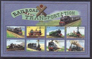 St. Vincent-SC#2597-sheet of 8-unused-NH-Steam Locomotives-