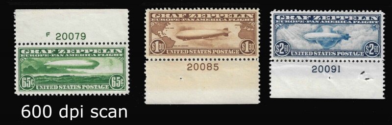 Scott  C13 - C14 - C15 Graf Zeppelin Plate # Airmail Set - MNH/MLH/MNH